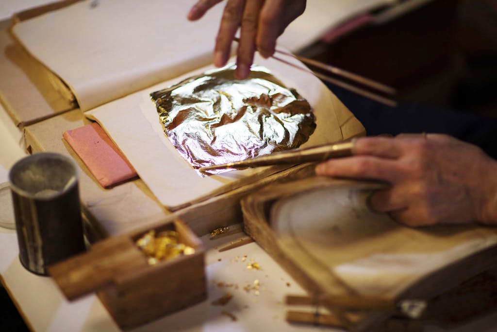 The Kanazawa gold leaf process requires experience and skill.