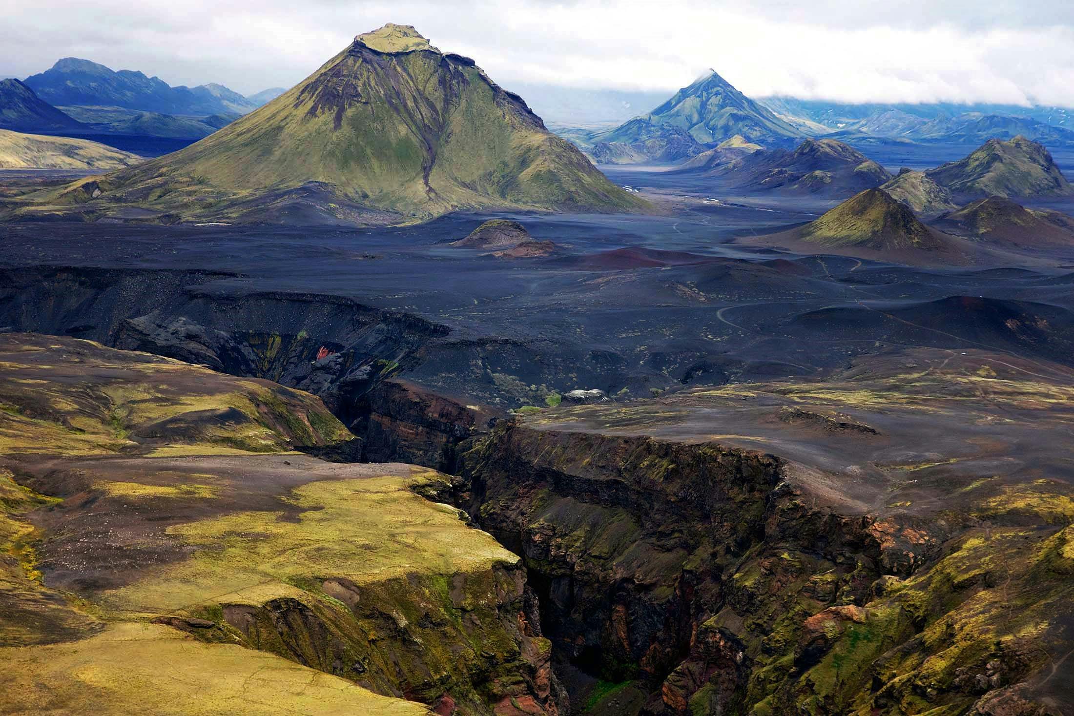 Iceland's landscapes include colossal glaciers and volcanoes