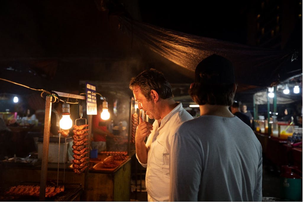 Adam Sachs in a market in kota kinabalu