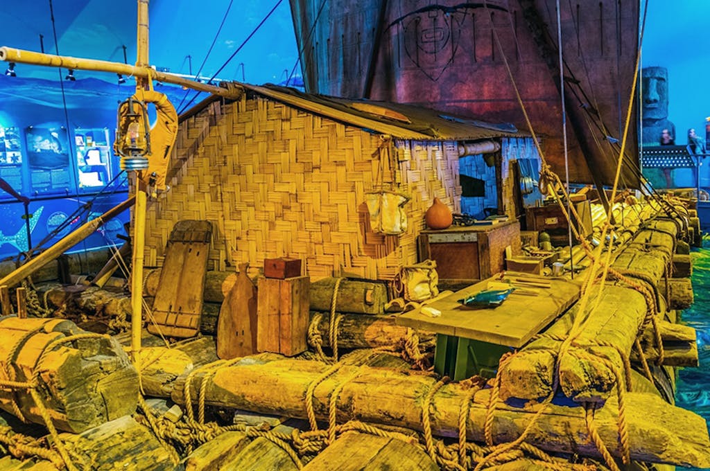 Thor Heyerdahl's Kon-Tiki raft in the Kon-Tiki Musem in Oslo/ Shutterstock
