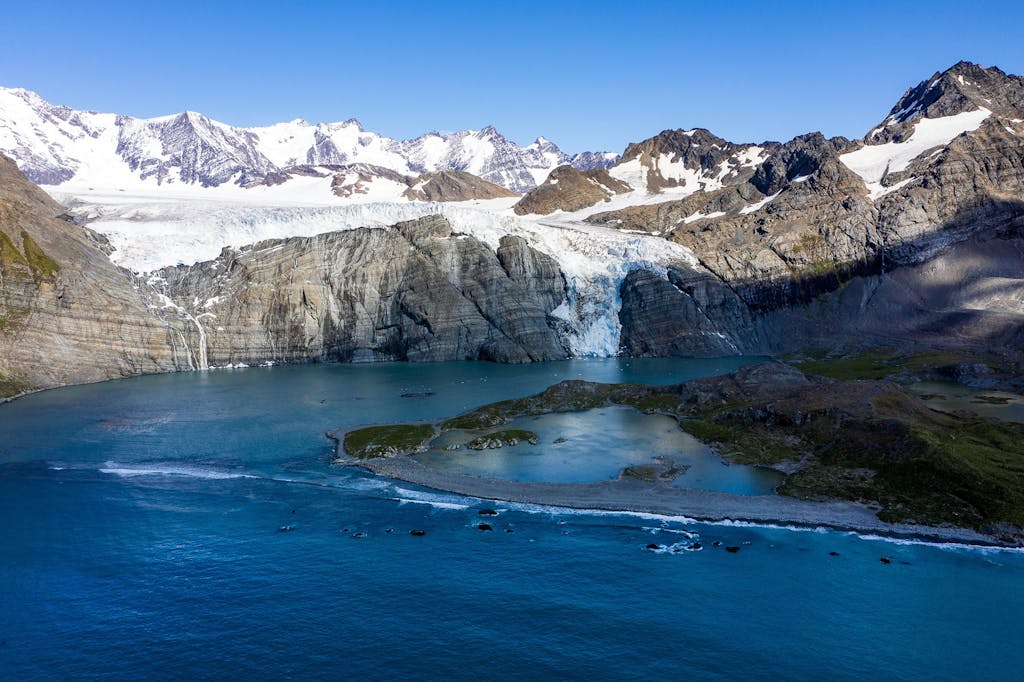 hanging glacier in Gold Harbour, South Georgia