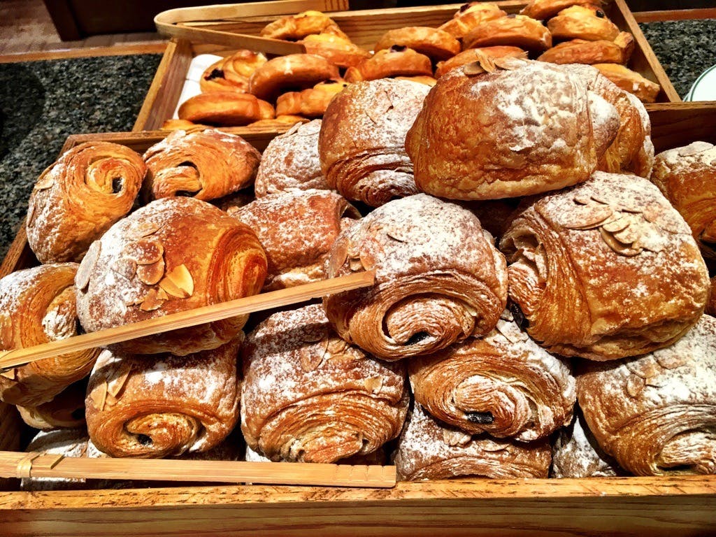 Breakfast of pastries and breads