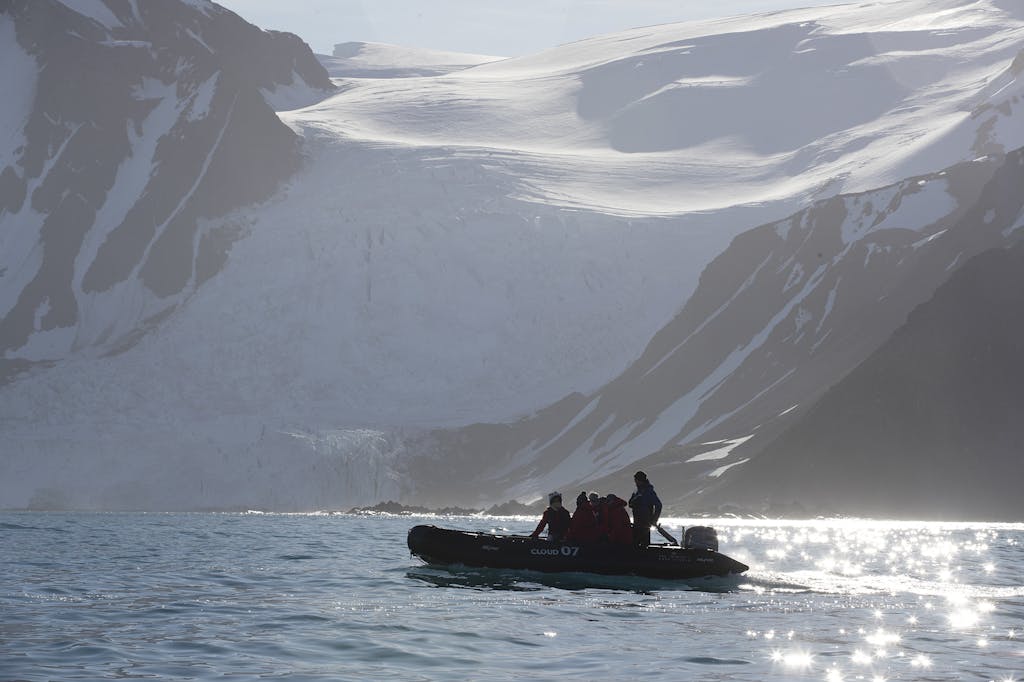 Zodiac cruising the waters of Antarctica