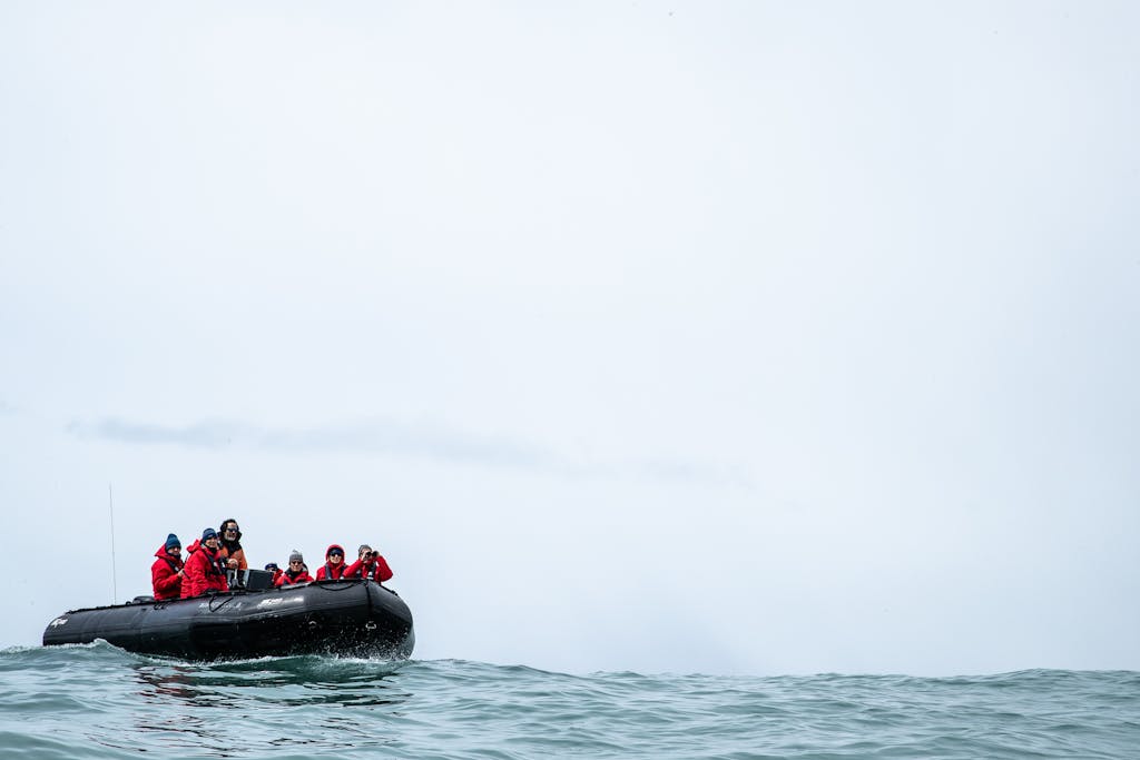 Filming Giant Petrels onboard a Zodiac in South Georgia.